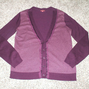Purple Diamond Print Ruffle Cardigan Sweater
